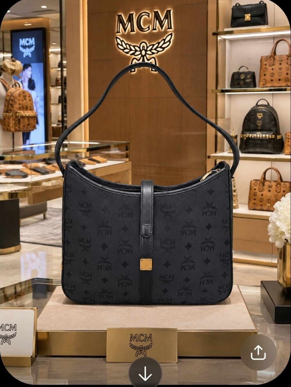 Black MCM leather and canvas convertible shoulder crossbody bag